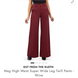 Kut From The Kloth Meg High Waist Super Wide Leg Twill Pants - Wine Size 00 NWT